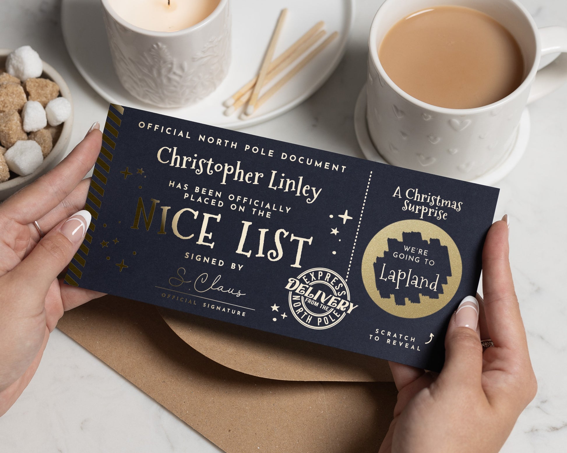 Personalised Christmas Scratch To Reveal Ticket, Lapland Surprise, Nice List Gift, Custom Christmas Gift Voucher For Kids