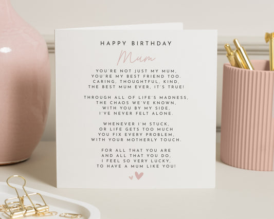 Birthday Card for Mum, Mum Birthday Card, Best Friend Mum Card, Sentimental Birthday Card for Mum, Poem Birthday Card, Card for Mother