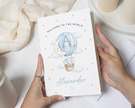 Personalised New Baby Card, Welcome to the World Card, Baby Boy Card, New Baby Boy Card, Elephant Baby Card, New Baby Cards