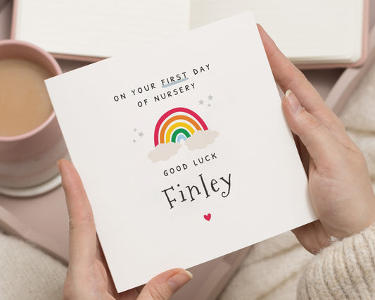 First Day of Nursery Card, Good Luck Card for Child, Personalised Rainbow Card, Nursery Good Luck Card, Custom Name Card