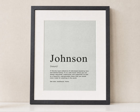 Personalised Family Definition Print, Surname Wall Art, Grey Green Family Name Print, Family Gift, New Home Gift, Living Room Art