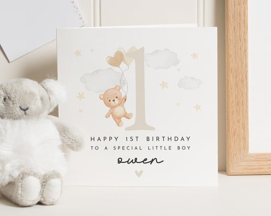 1st Birthday Card for Boy, Personalised First Birthday Card, Birthday Card for Son, Cute Bear Birthday Card, Special Little Boy Card