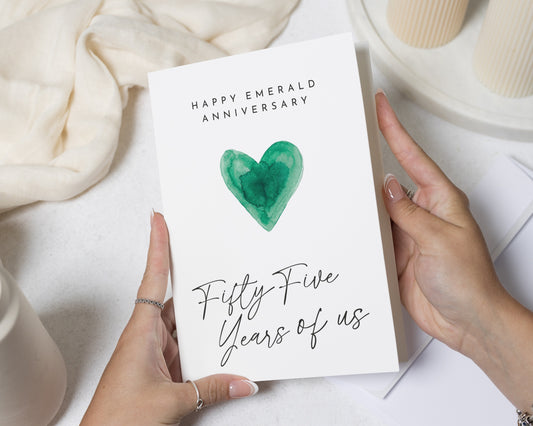 Emerald Anniversary Card, 55th Anniversary Card, Anniversary Card for Husband, Wife Anniversary Card, Mum and Dad Anniversary Card
