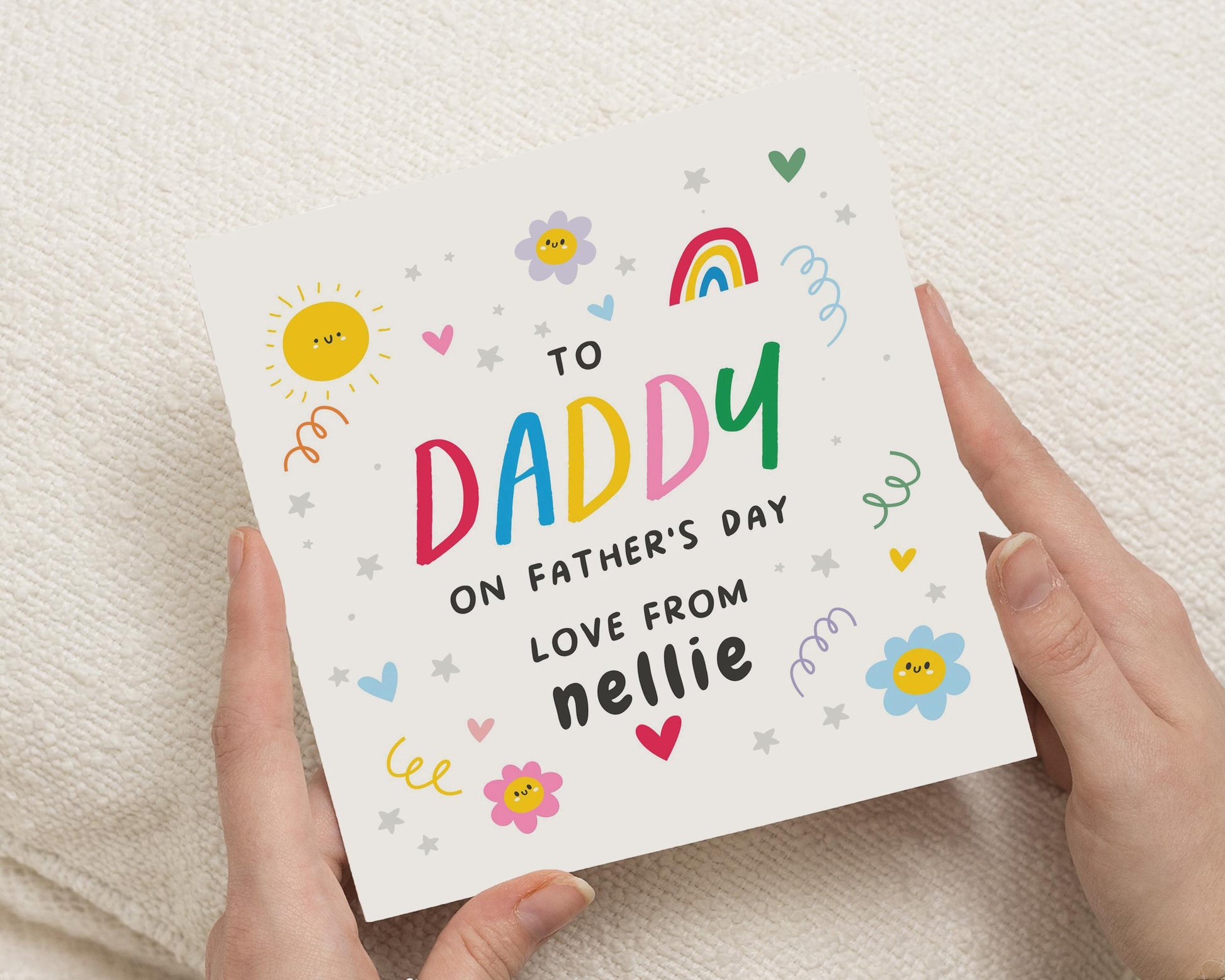 Fathers Day Card for Daddy, Fathers Day Card from Daughter, Personalised Fathers Day Card, Cute Card for Dad, Rainbow Card