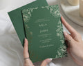 Gold Foil Floral Wedding Invitations, Forest Green Botanical Wedding Invites, Elegant Garden Wedding Invitation