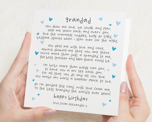 Grandad Birthday Card, Birthday Card for Grandad, Personalised Grandad Card from Grandchild, Poem Birthday Card, Grandpa Birthday Card