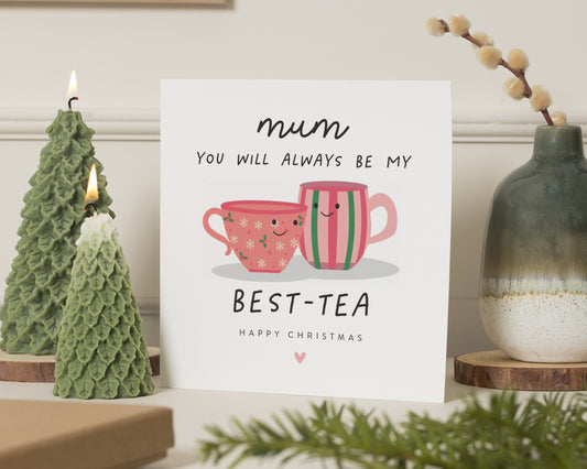 Christmas Card for Mum, Funny Christmas Card, Mum Christmas Card, Best Tea Card, Cute Christmas Card for Her, Pun Christmas Card