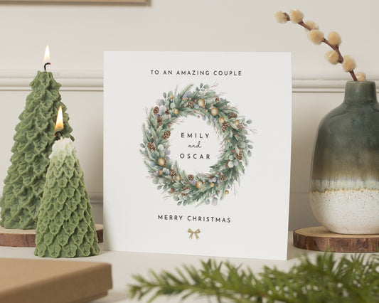 Christmas Card for Couple, Personalised Christmas Card, Merry Christmas Card, Wreath Christmas Card, Card for Husband and Wife
