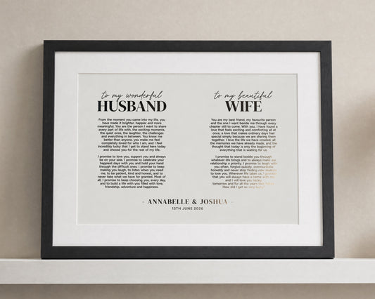Personalised Gold Foil Wedding Vows Print, Ivory Wall Art, Husband and Wife Gift, Anniversary Gift, Wedding Gift for Couple, Landscape Print