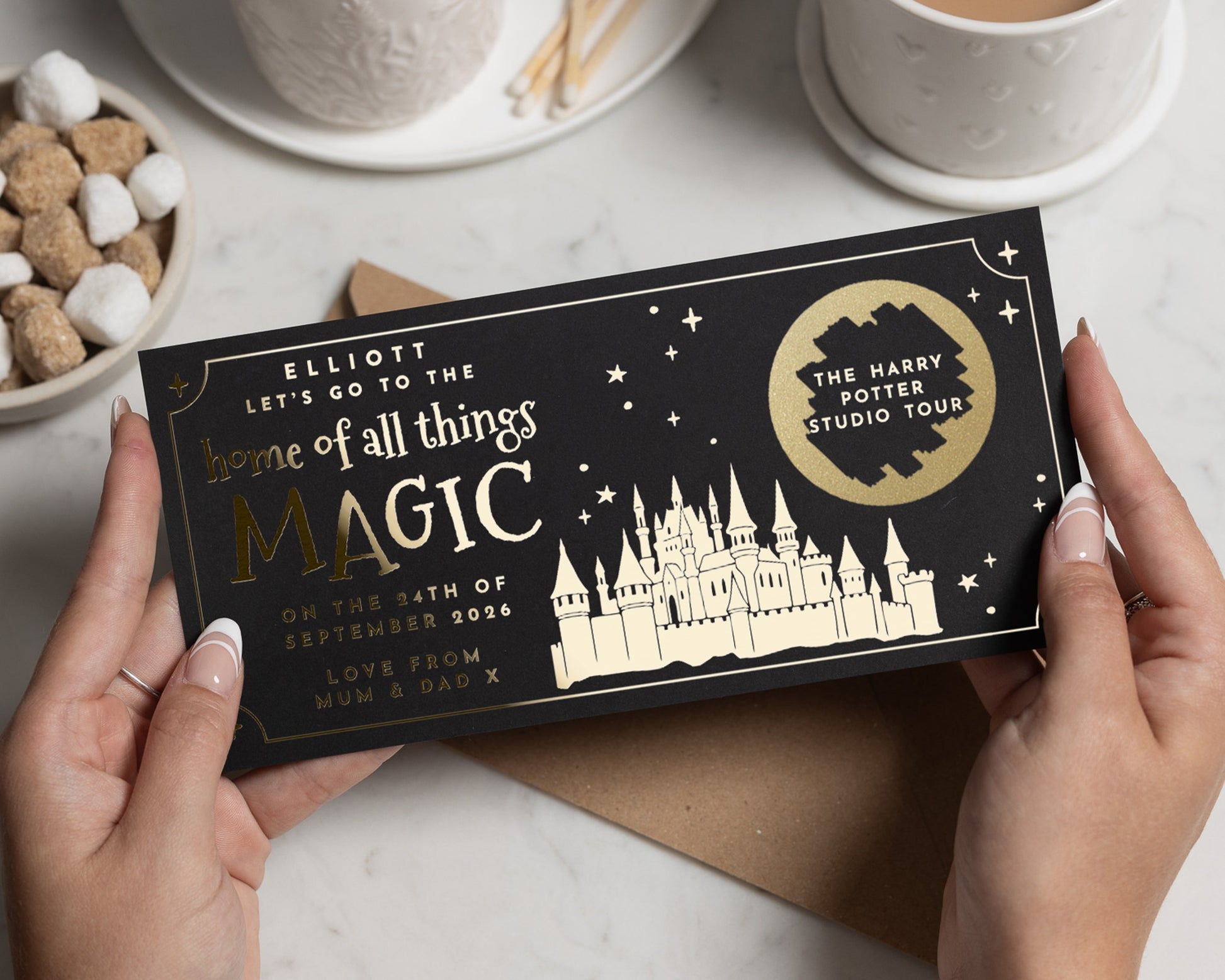 Personalised Gift Voucher, Magical Experience Ticket, Custom Gift For Kids, Gold Foil Gift Voucher