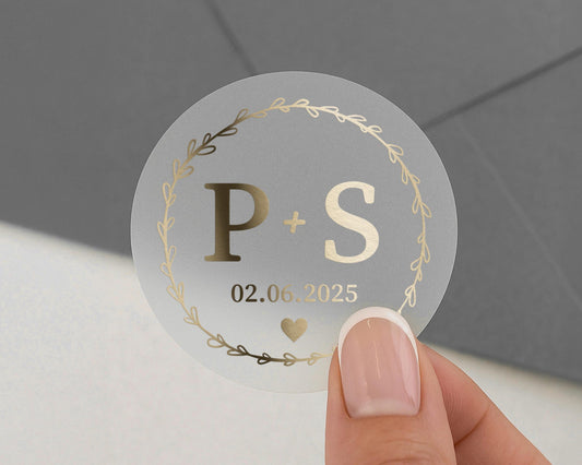 Personalised Wedding Sticker, Gold Foil Initials Sticker, Custom Date Sticker, Envelope Seal, Wedding Favour Label, Monogram Sticker