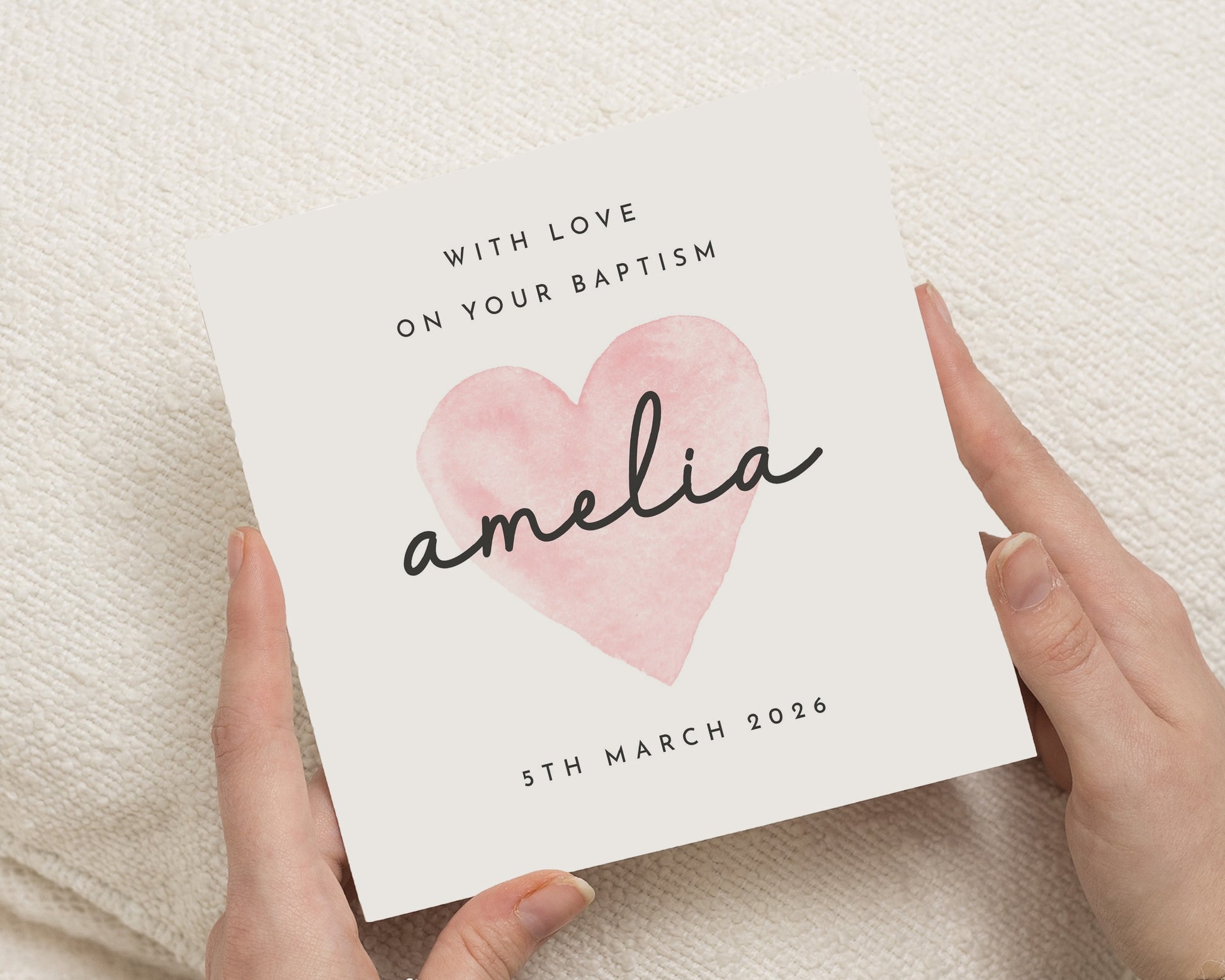 Baptism Card Personalised, Baptism Card for Girl, Christening Card, With Love On Your Baptism, Custom Name Card, Pink Heart Card