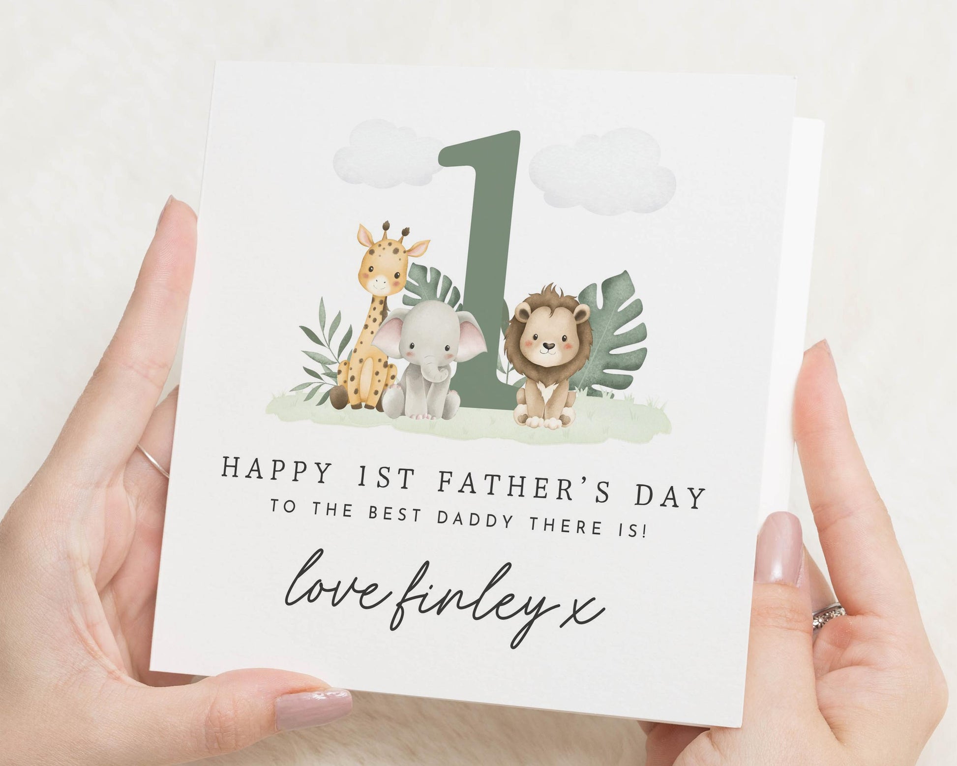 1st Fathers Day Card from Baby, Fathers Day Card for Daddy, Safari Animal Card, Personalised Fathers Day Card, Cute Daddy Card