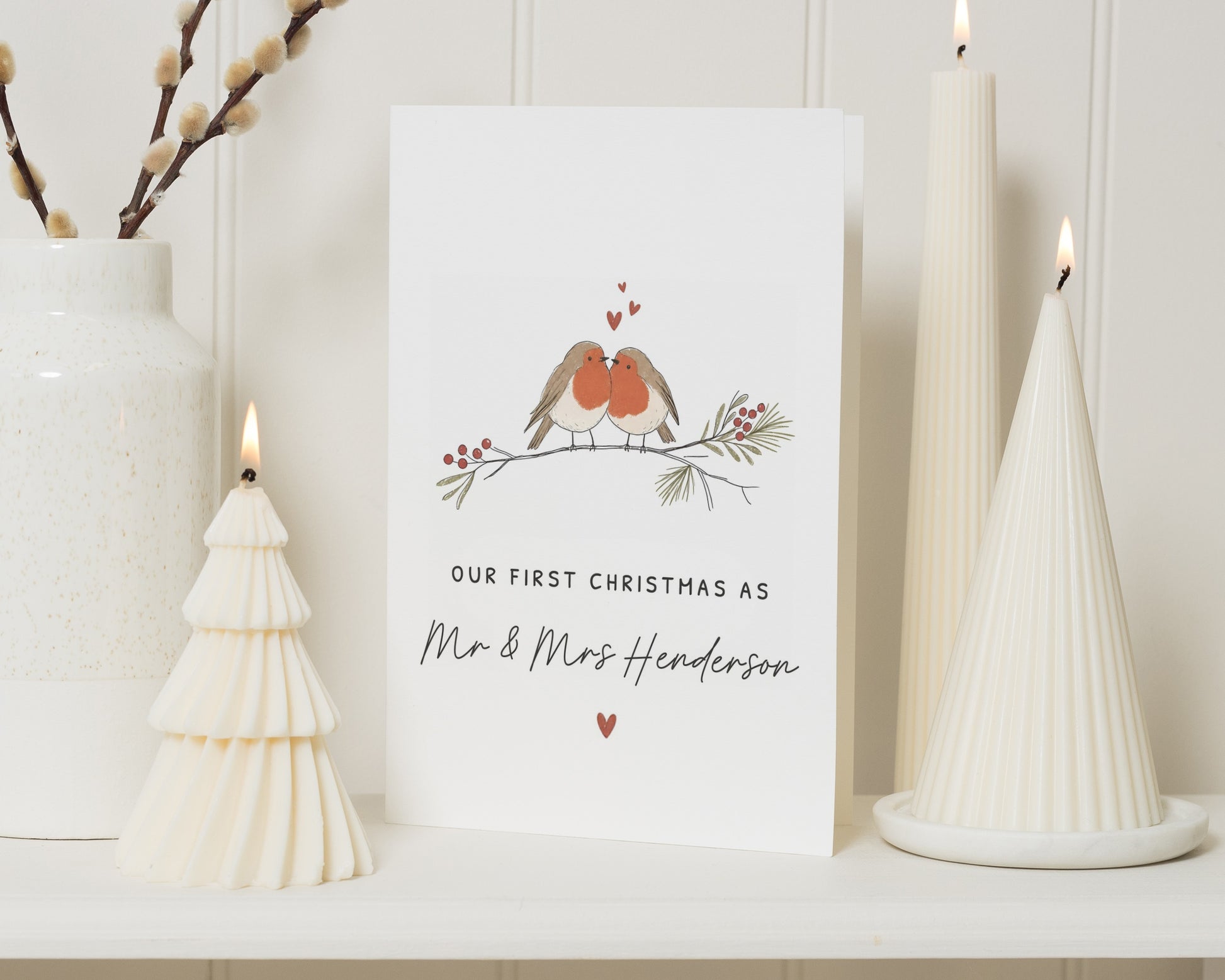 First Christmas Card, Personalised First Christmas as Mr and Mrs Card, 1st Christmas Card for Couple, Newlywed Robin Christmas Card