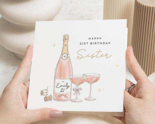 21st Birthday Card for Sister, Sister 21st Birthday Card, Personalised Birthday Card for Her, Champagne Birthday Card for Sister