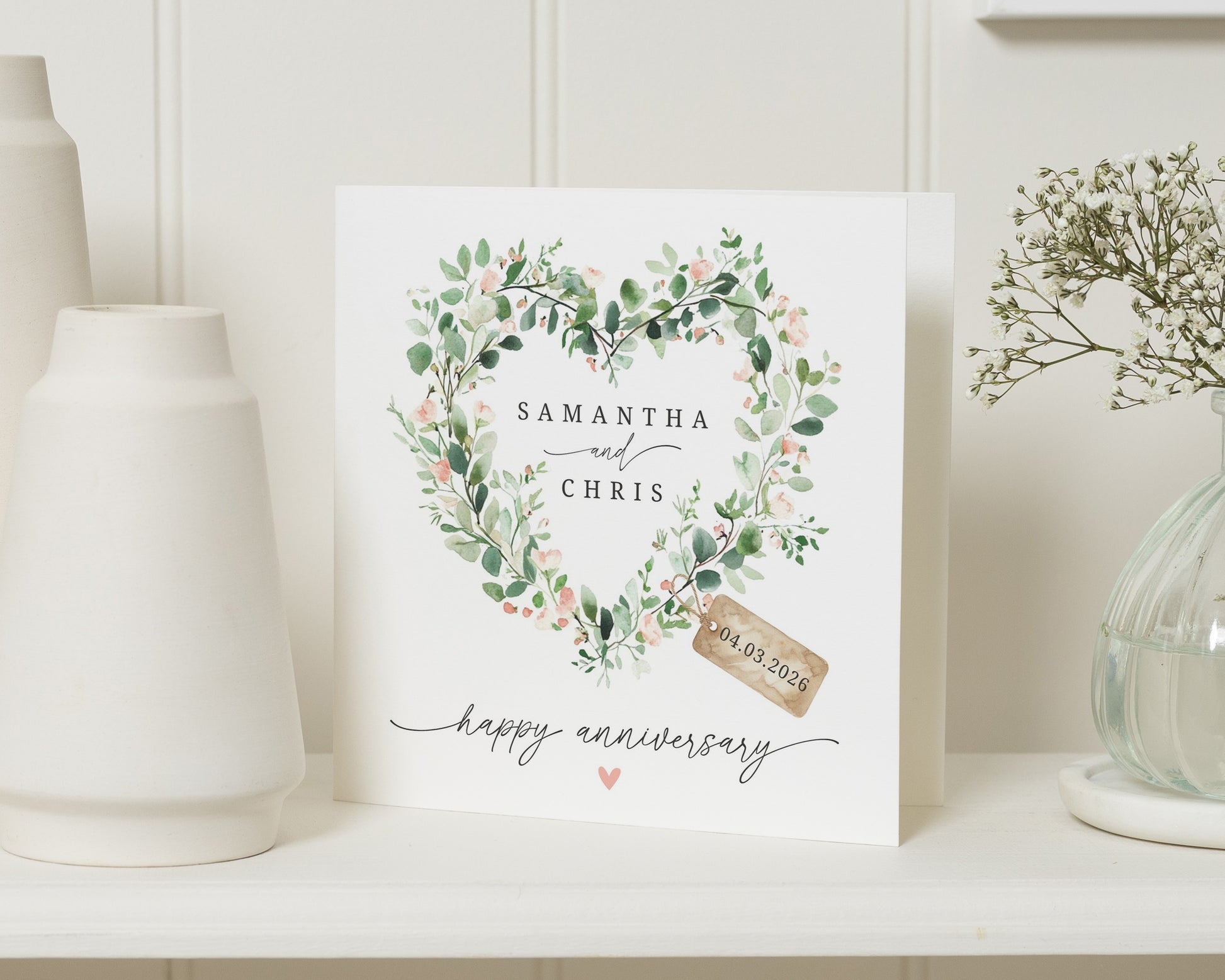 Anniversary Card, Personalised Anniversary Card, Wedding Anniversary Card, Heart Card, Custom Anniversary Card for Couple, Floral Card