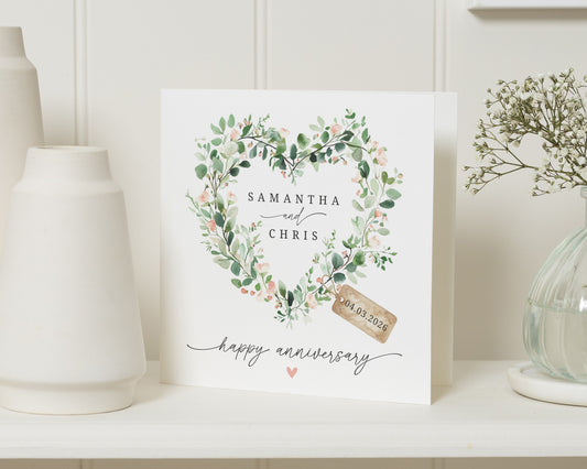 Anniversary Card, Personalised Anniversary Card, Wedding Anniversary Card, Heart Card, Custom Anniversary Card for Couple, Floral Card