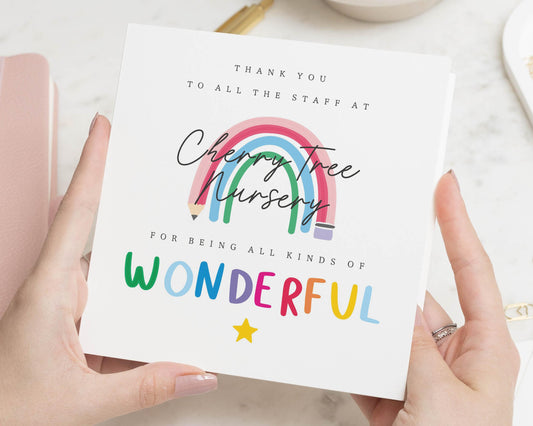 Thank You Card for Nursery Staff, Personalised Rainbow Thank You Card, Nursery Teacher Thank You Card, Staff Appreciation Card