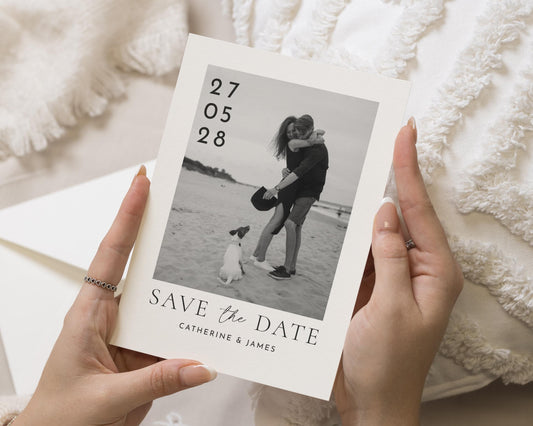 Photo Save the Date Card, Personalised Save the Date Card, Black and White Save the Date, Monochrome Wedding Save the Date Card, Simple Card