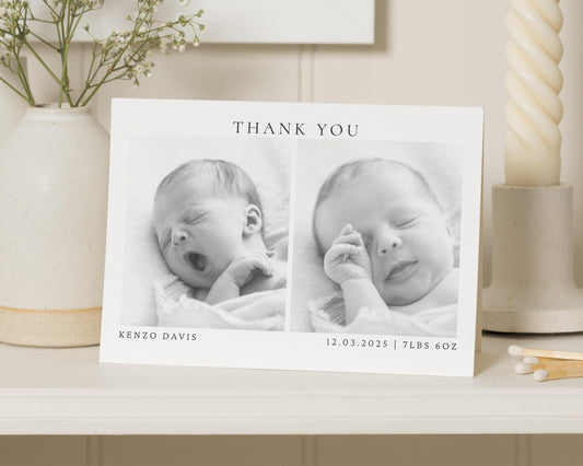 Black & White Photo Thank You Cards Baby, Baby Personalised Thank You Card, New Baby Photo Thank You Cards, Baby Announcement Cards