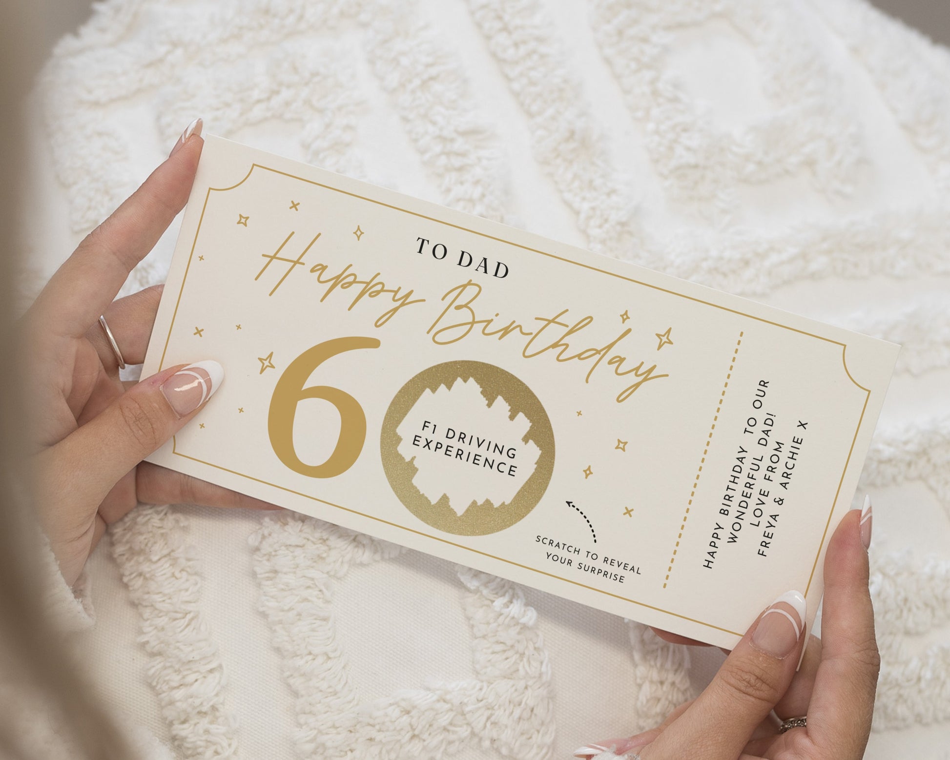 Personalised 60th Birthday Gift Voucher for Dad, Scratch to Reveal, F1 Driving Experience, Custom Birthday Gift for Him