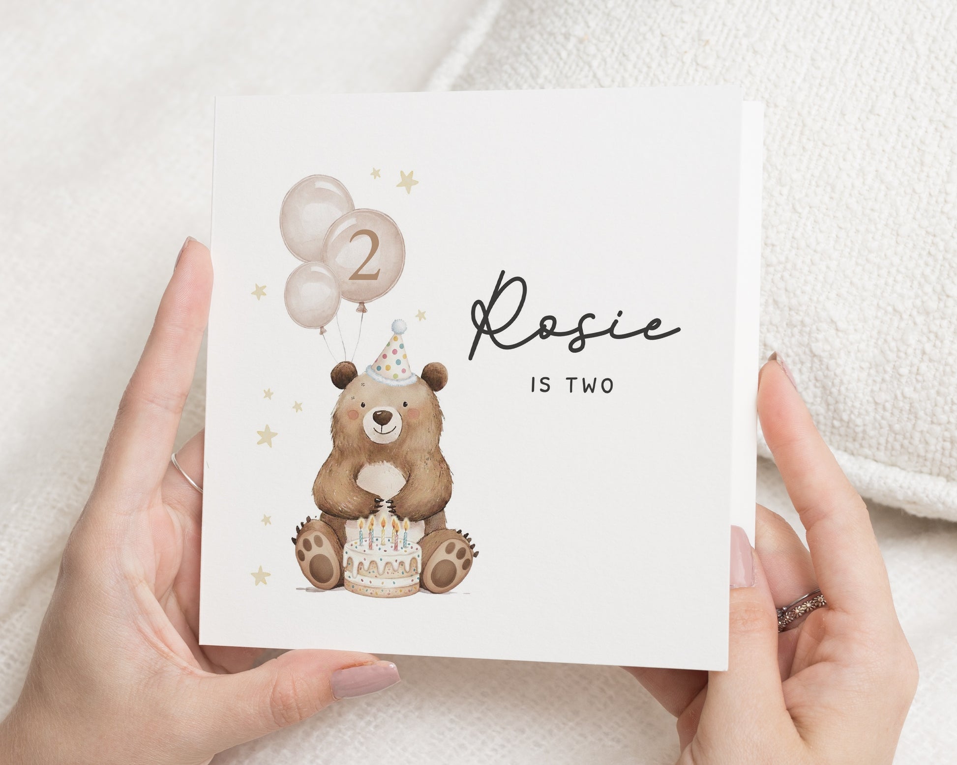 2nd Birthday Card for Girl, Personalised Bear Birthday Card, Birthday Card for Daughter, Cute Birthday Card, Second Birthday Card