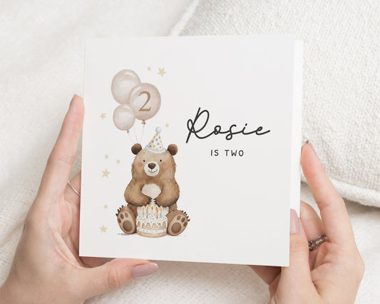 2nd Birthday Card for Girl, Personalised Bear Birthday Card, Birthday Card for Daughter, Cute Birthday Card, Second Birthday Card