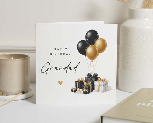 Birthday Card for Grandad, Grandad Birthday Card, Birthday Card for Him, Personalised Birthday Card, Black Gold Balloons Card