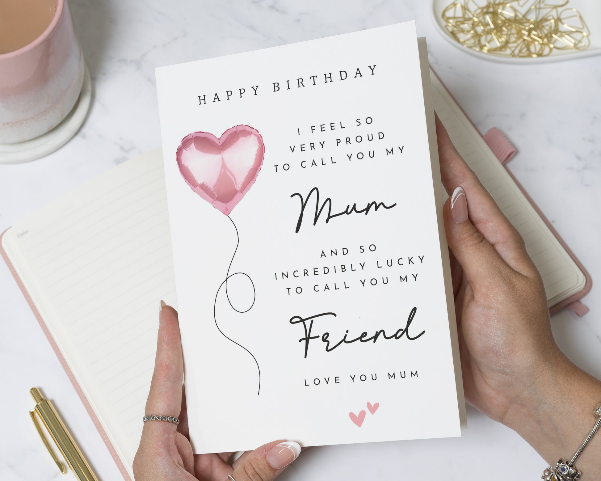 Birthday Card for Mum, Mum Birthday Card, Happy Birthday Mum, Birthday Card for Her, Pink Heart Balloon Card, Cute Birthday Card