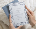 Powder Blue Floral Wedding Invitations, Botanical Garden Wedding Invites with Dusty Blue Envelopes, Personalised Invitation Suite