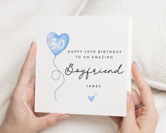 30th Birthday Card for Boyfriend, Personalised Birthday Card for Him, 30th Birthday Cards, Custom Birthday Card for Partner, Blue Heart Card