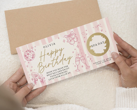 Spa Day Gift Voucher for Her, Birthday Scratch to Reveal Card, Personalised Gift Voucher, Birthday Gift for Friend