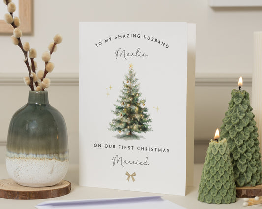 First Christmas Married Card for Husband, Personalised Husband Christmas Card, 1st Christmas Card for Husband, Newlywed Christmas Card