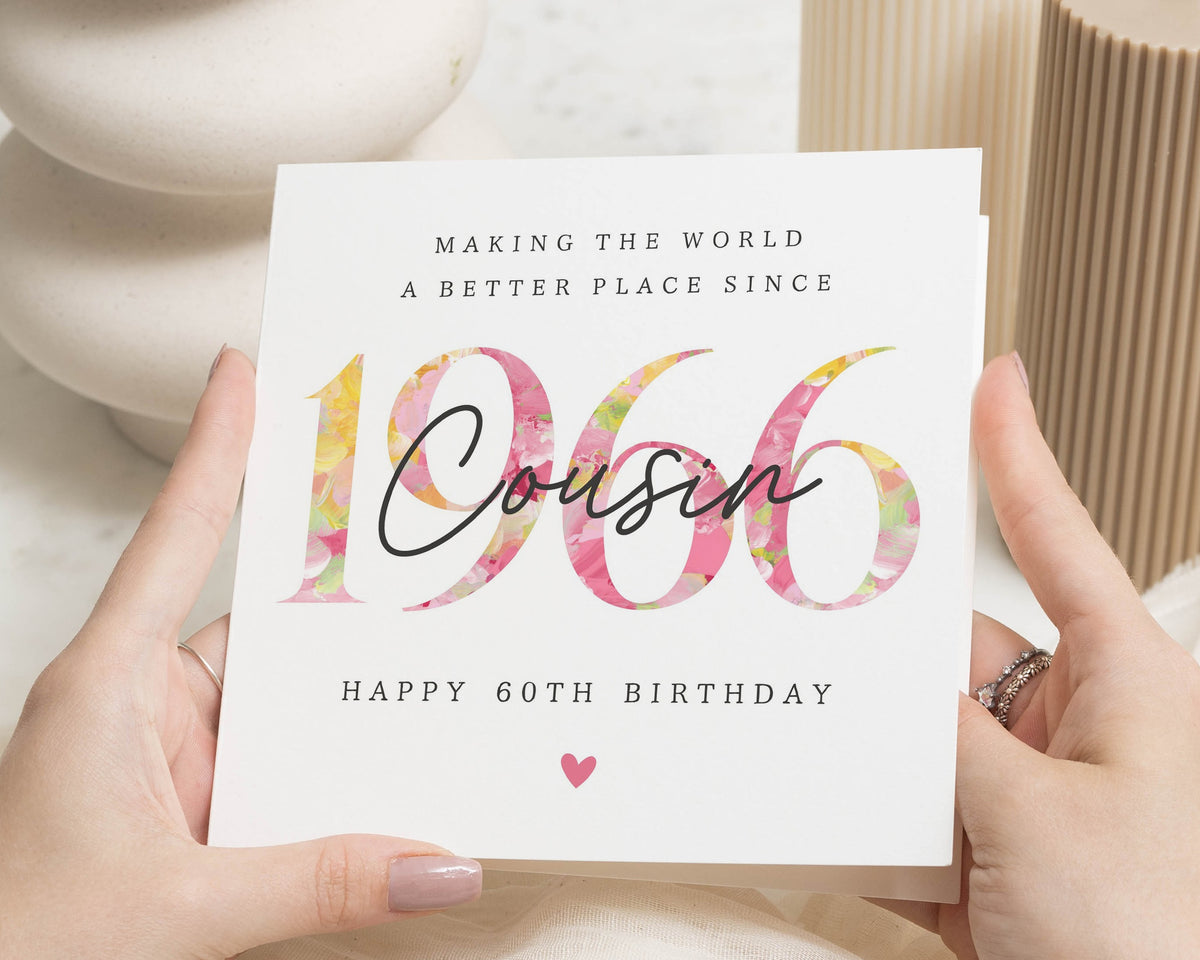 60th Birthday Card for Cousin, Cousin Birthday Card, Personalised 60th Birthday Card, Floral Birthday Card for Her, Birth Year Card