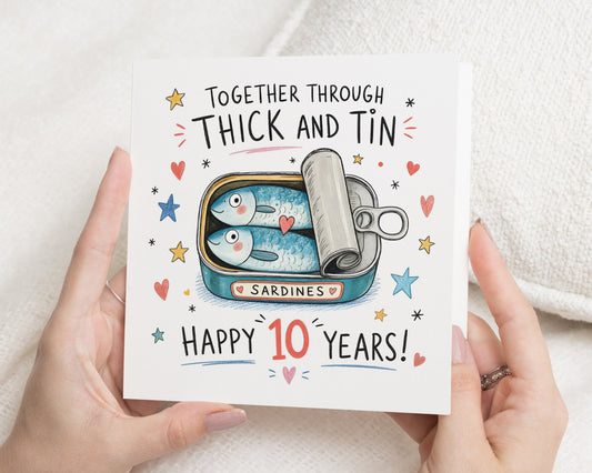 10th Anniversary Card, Tin Anniversary Card, Anniversary Card for Husband Wife Partner, 10 Years Together Card, Funny Card
