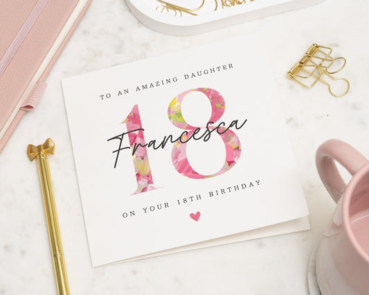 18th Birthday Card for Daughter, Daughter 18th Birthday Card, Personalised Birthday Card for Her, Floral Birthday Card, 18th Card