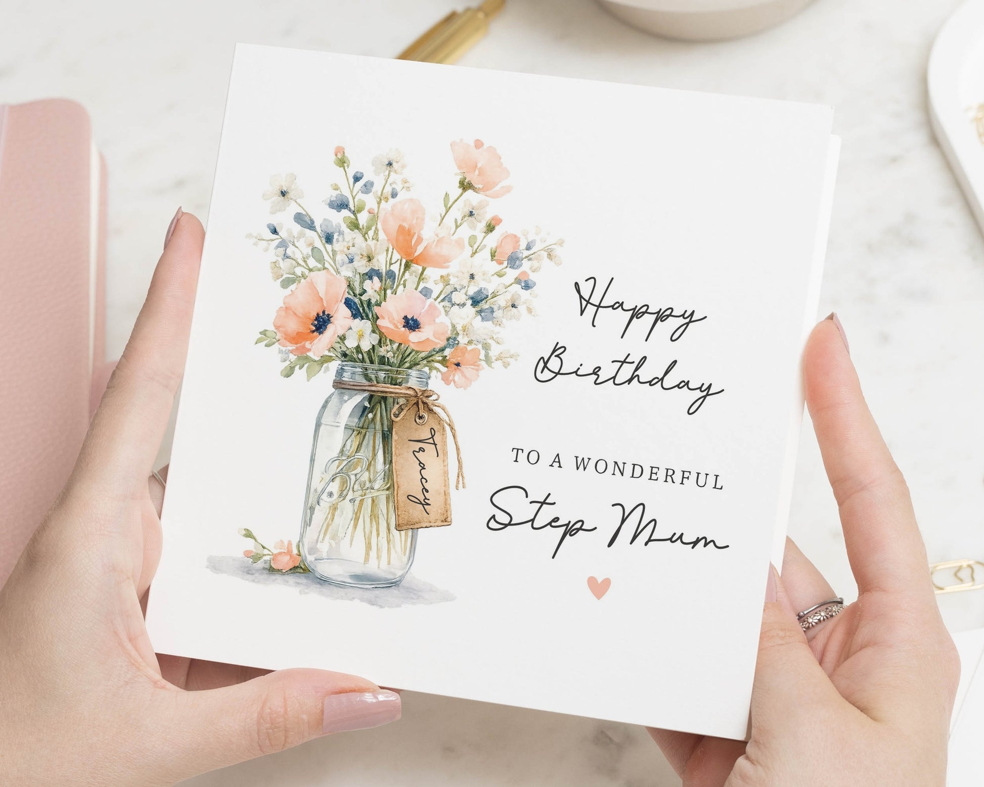 Birthday Card for Step Mum, Happy Birthday Step Mum Card, Birthday Card for Her, Floral Birthday Card, Personalised Card for Step Mum