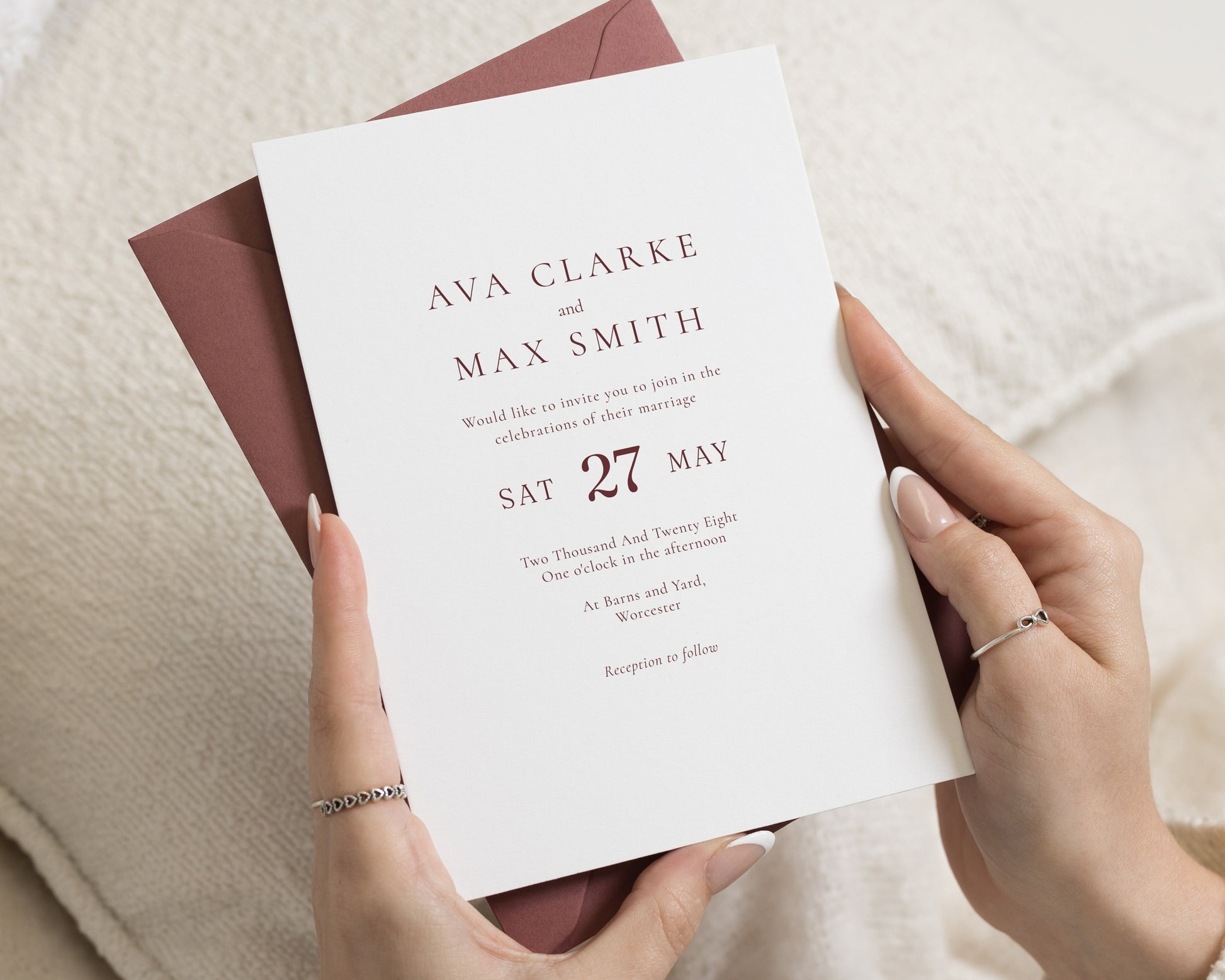 Burgundy Wedding Invitations, Minimal Typography Wedding Invite, Elegant Personalised Wedding Invitation Suite, Classic Wedding Stationery