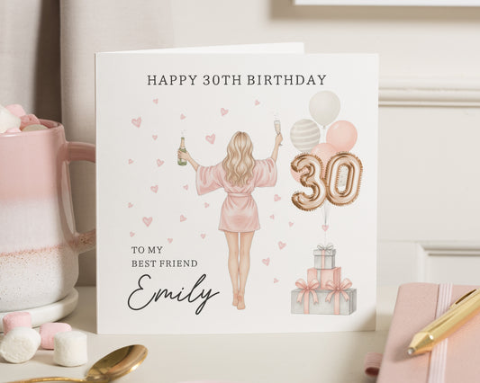 30th Birthday Card for Best Friend, Personalised Birthday Card for Her, 30th Birthday Card for Women, Champagne Birthday Card