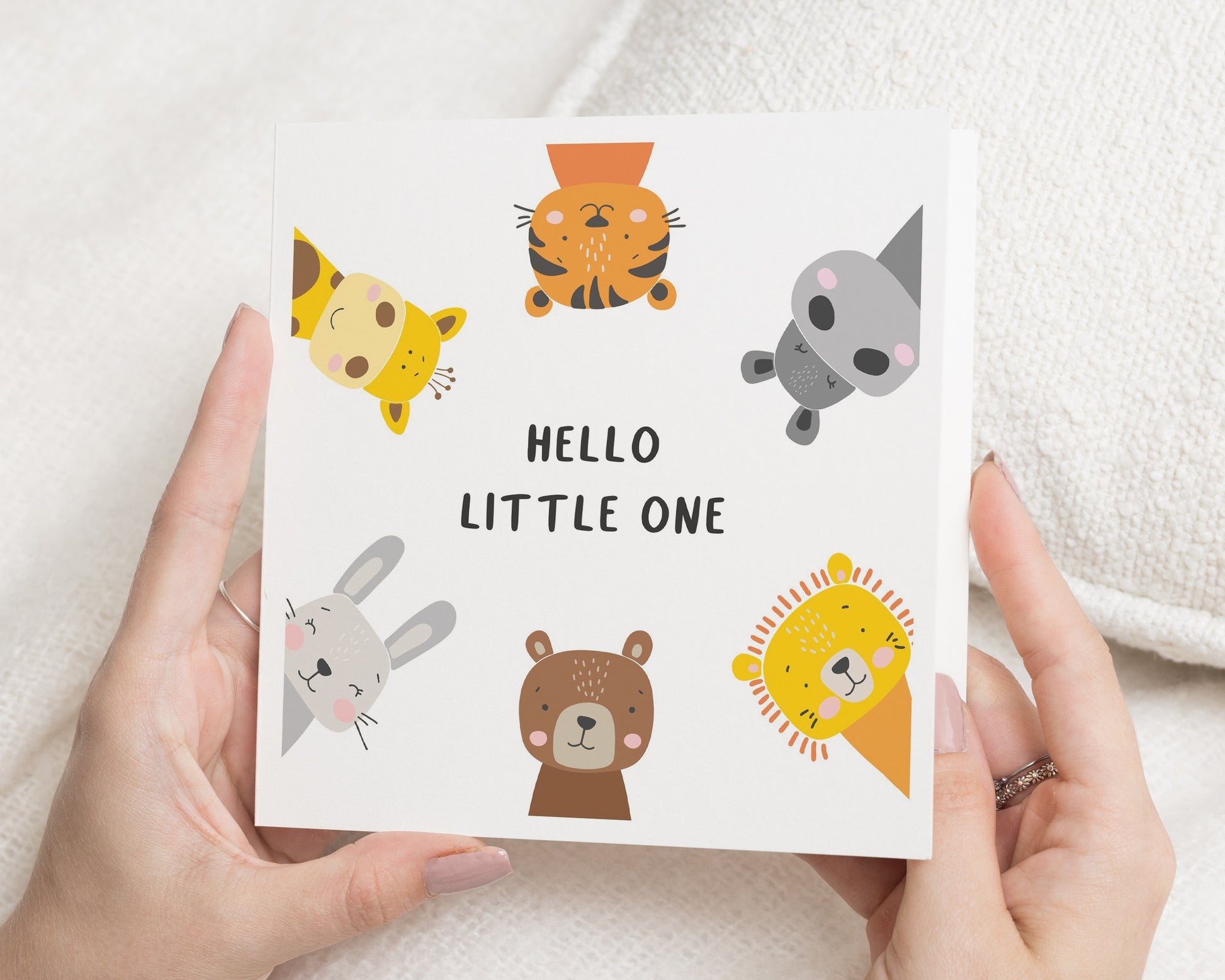 New Baby Card, Hello Little One Card, Baby Shower Card, Cute Animal Card, Personalised New Baby Card, Gender Neutral Baby Card