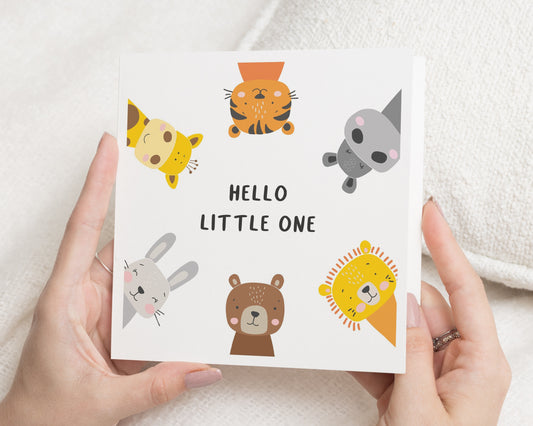 New Baby Card, Hello Little One Card, Baby Shower Card, Cute Animal Card, Personalised New Baby Card, Gender Neutral Baby Card