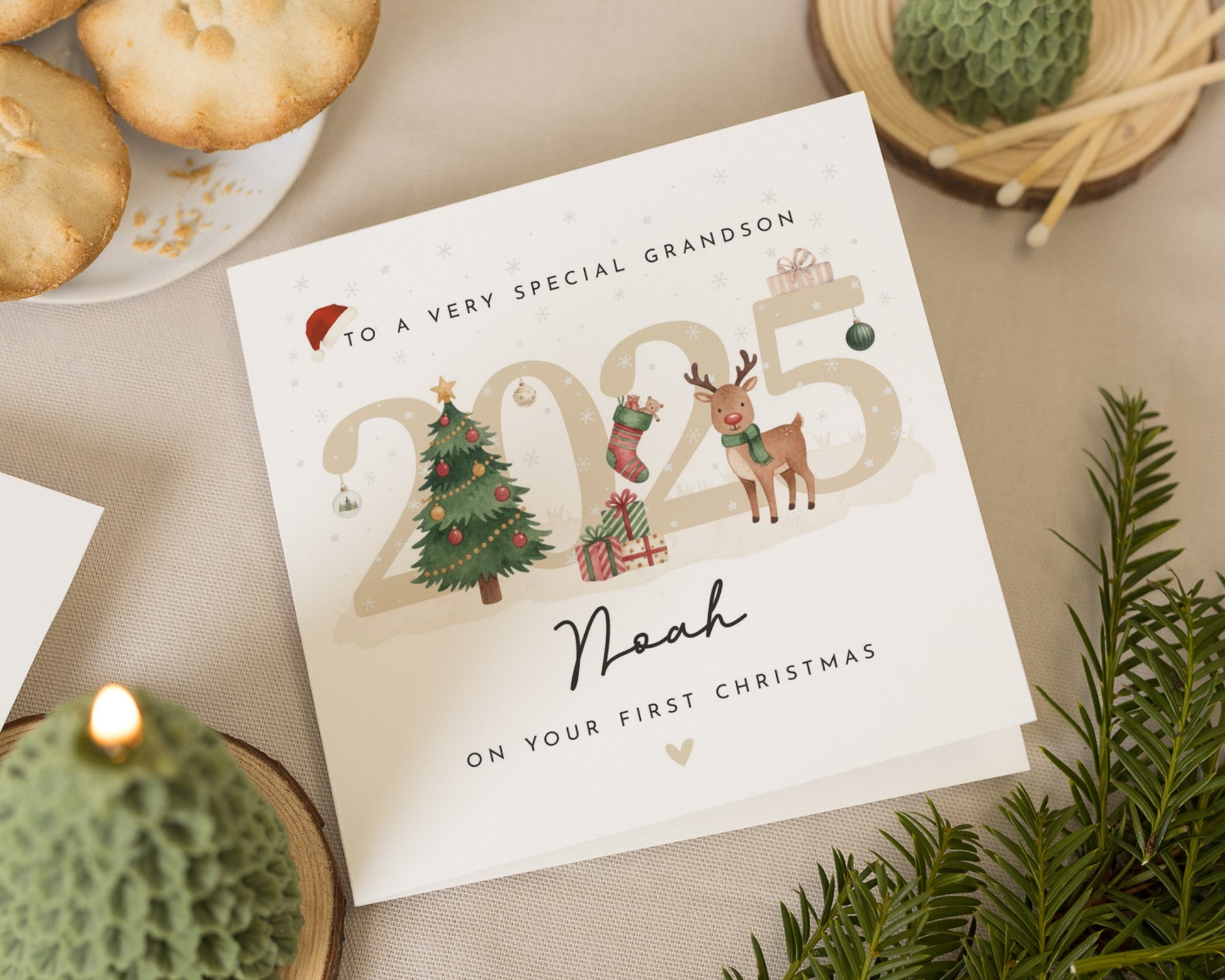First Christmas Card for Grandson, Personalised Grandson Christmas Card, 2025 Christmas Card, Cute Reindeer Christmas Card