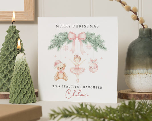 Christmas Card for Daughter, Personalised Daughter Christmas Card, Merry Christmas Card for Girl, Cute Ballerina Christmas Card