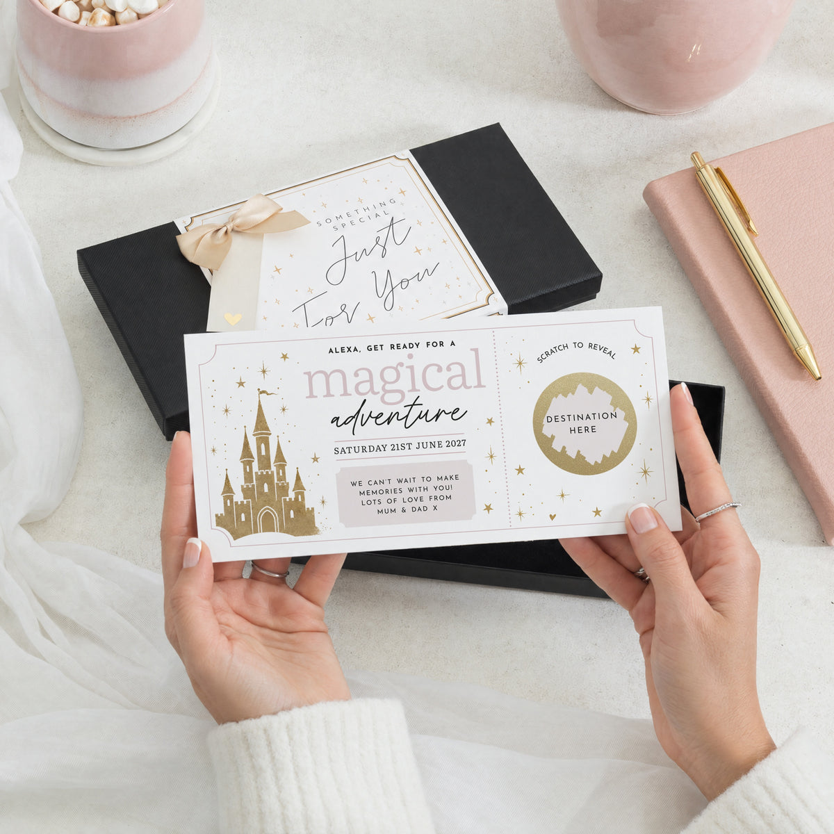 Scratch Off Holiday Reveal Voucher for Daughter, Personalised Trip Reveal Gift, Theme Park Ticket Gift, Surprise Destination Voucher