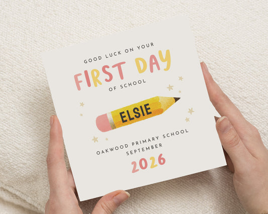 First Day of School Card, Good Luck Card for Child, Personalised School Card, Back to School Card, Custom Name Card, Primary School Card