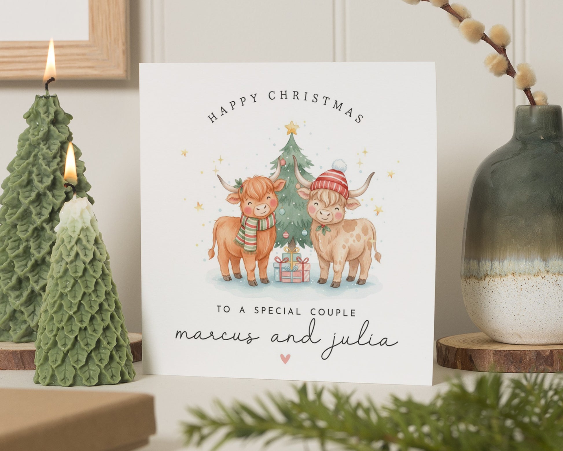 Christmas Card for Couple, Personalised Christmas Card, Special Couple Christmas Card, Cute Highland Cow Christmas Card
