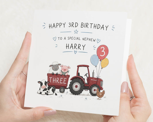 3rd Birthday Card for Nephew, Third Birthday Card for Boy, Personalised 3rd Birthday Card, Farm Tractor Birthday Card, Age 3 Card