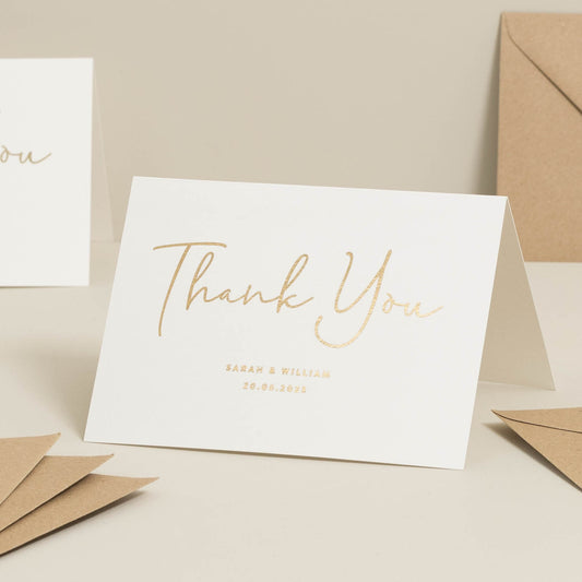 Personalised Wedding Gold Foil Thank You Cards, Multi Pack Thank You Cards, Blank Inside Gold Foil Wedding Thank You Cards, Thank You Cards