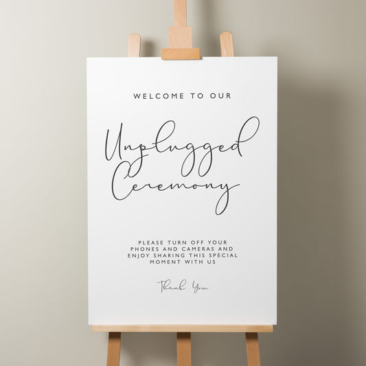 Elegant Simple Wedding Unplugged Ceremony Welcome Sign, Modern Wedding Sign, Minimalistic Wedding Welcome Sign, Wedding Stationery &#39;Olivia&#39;