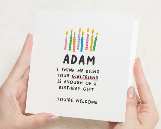 Personalised Birthday Card for Boyfriend, Funny Boyfriend Birthday Card, Birthday Card from Girlfriend, Birthday Card for Him, Candles Card